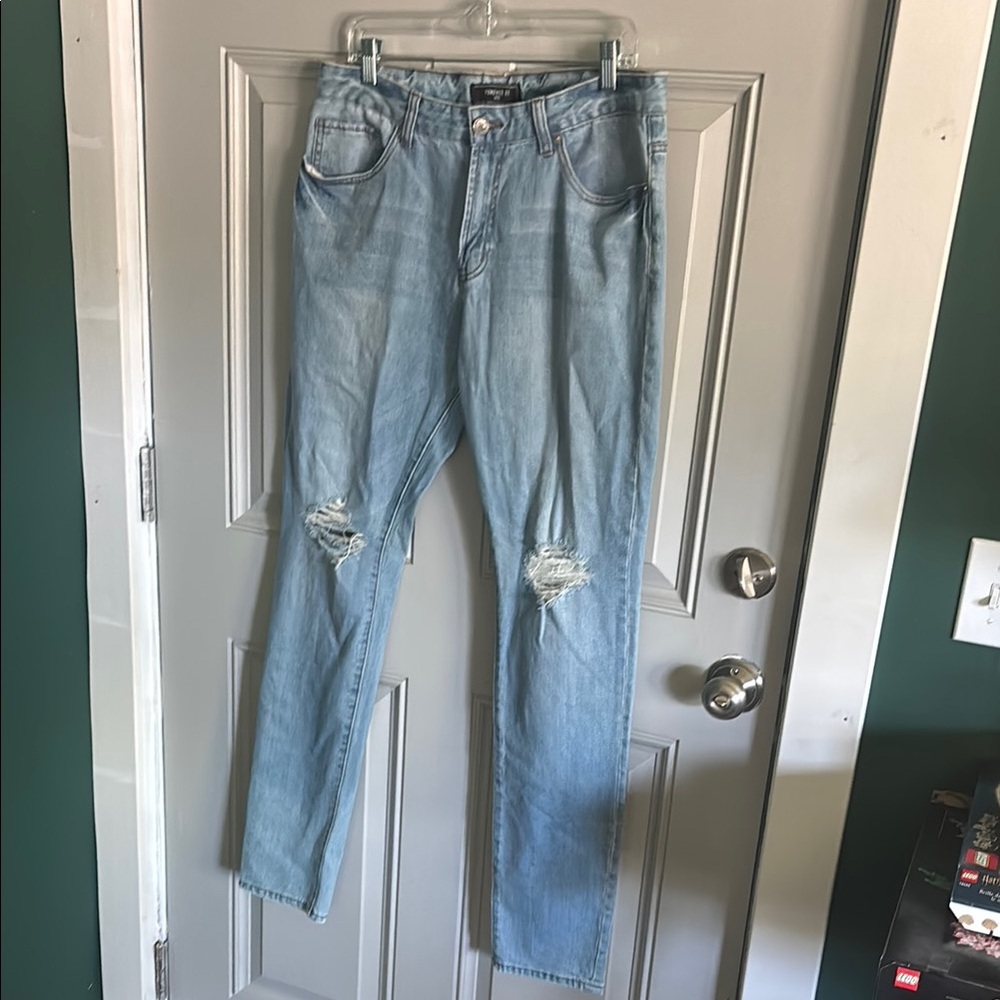Forever 21 Blue Skinny Jeans with Vintage Distressing